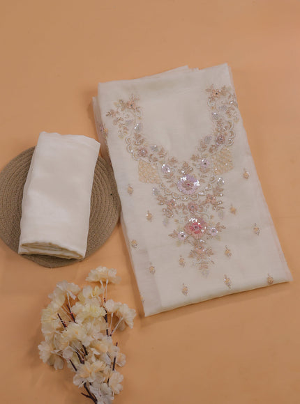 Off white Organza With Sequin Embroidery Unstichted Suit