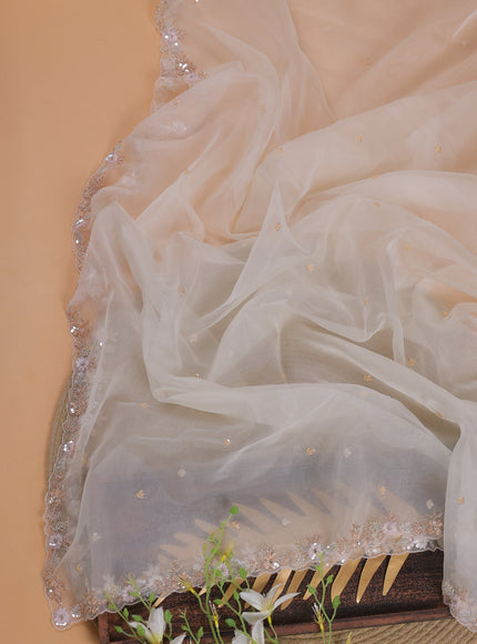 Off white Organza With Sequin Embroidery Unstichted Suit