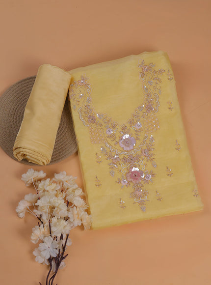 Pale Yellow Organza With Sequin Embroidery Unstichted Suit