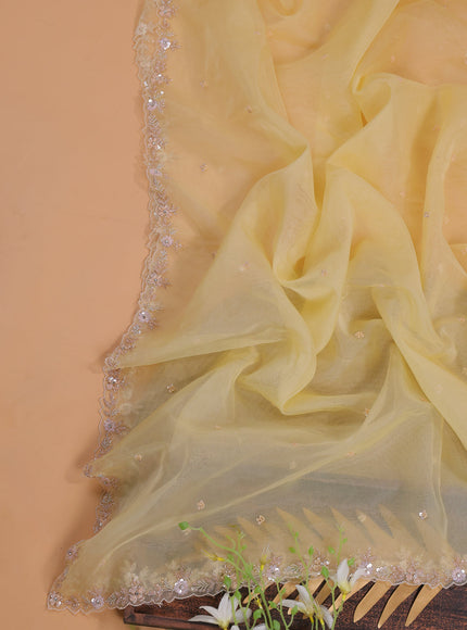 Pale Yellow Organza With Sequin Embroidery Unstichted Suit