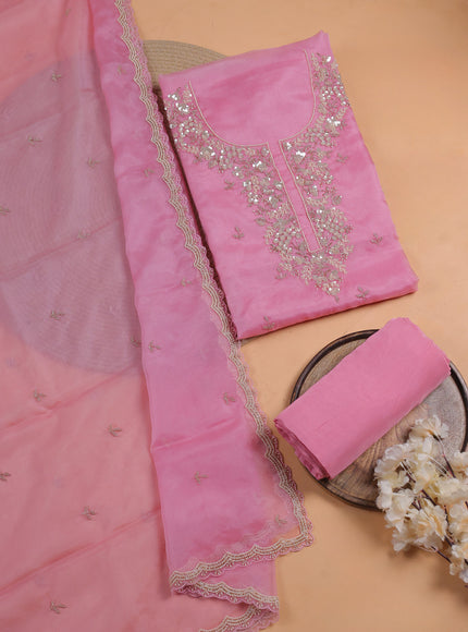 Light Pink Organza With Sequin Embroidery Unstichted Suit