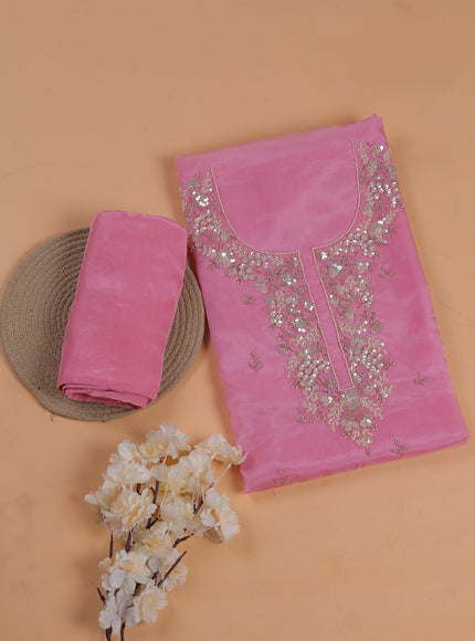Light Pink Organza With Sequin Embroidery Unstichted Suit