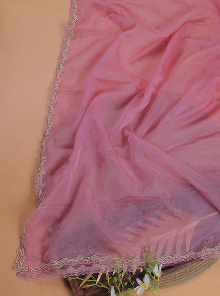 Light Pink Organza With Sequin Embroidery Unstichted Suit