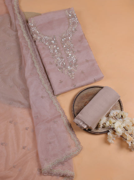 Beige Organza With Sequin Embroidery Unstichted Suit