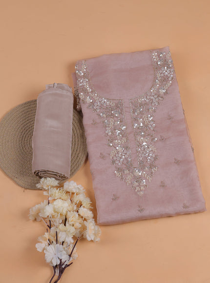 Beige Organza With Sequin Embroidery Unstichted Suit