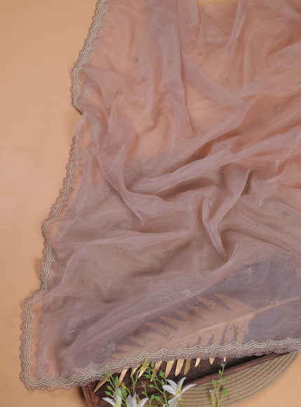 Beige Organza With Sequin Embroidery Unstichted Suit