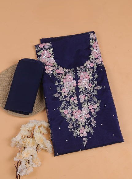 Navy Blue Organza With Sequin Embroidery Unstichted Suit