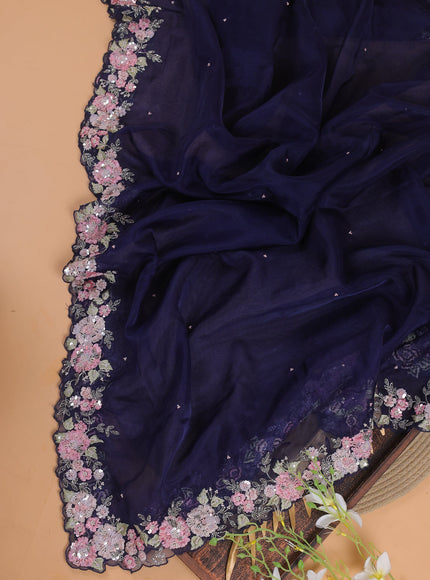 Navy Blue Organza With Sequin Embroidery Unstichted Suit