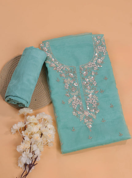 Mild Teal Green Organza With Sequin Embroidery Unstichted Suit