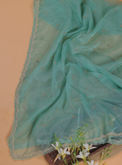 Mild Teal Green Organza With Sequin Embroidery Unstichted Suit