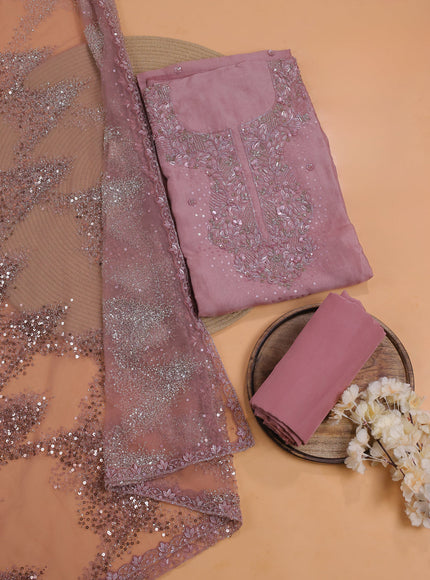 Pastel Pink Organza With Sequin Embroidery Unstichted Suit