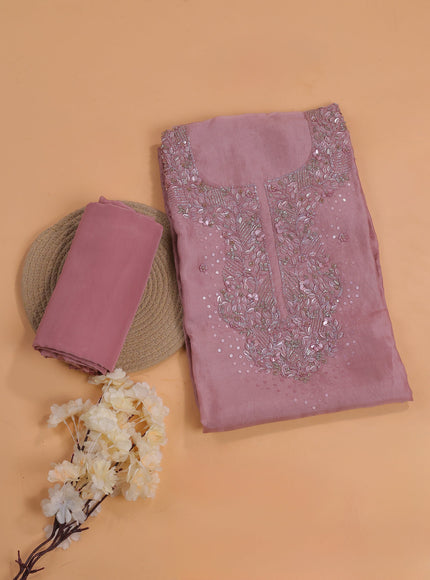 Pastel Pink Organza With Sequin Embroidery Unstichted Suit