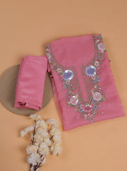 Mild Peach Pink Organza With Sequin Embroidery Unstichted Suit