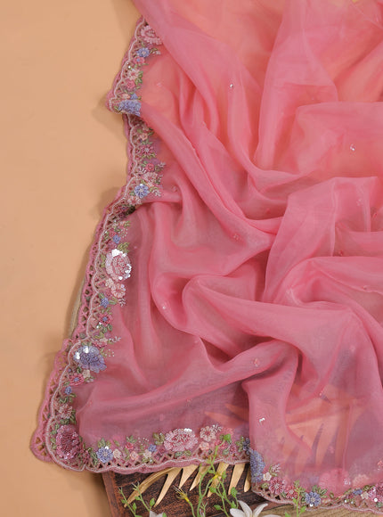 Mild Peach Pink Organza With Sequin Embroidery Unstichted Suit