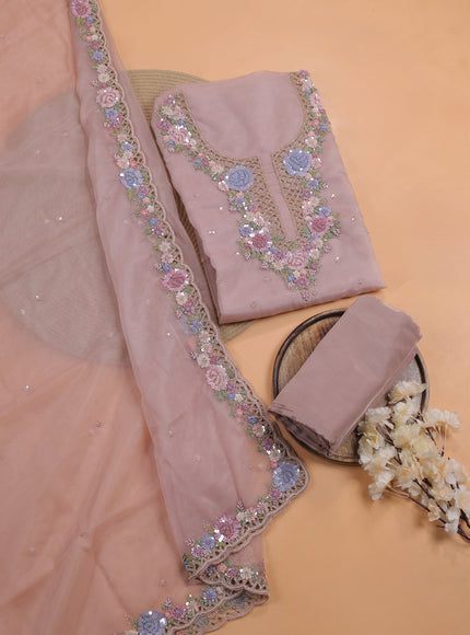 Beige Organza With Sequin Embroidery Unstichted Suit