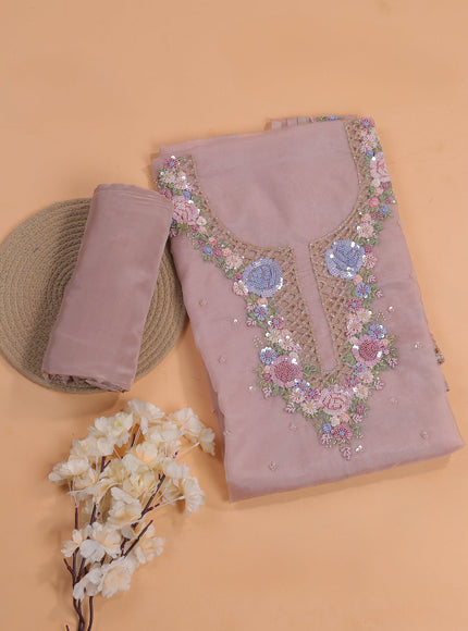 Beige Organza With Sequin Embroidery Unstichted Suit