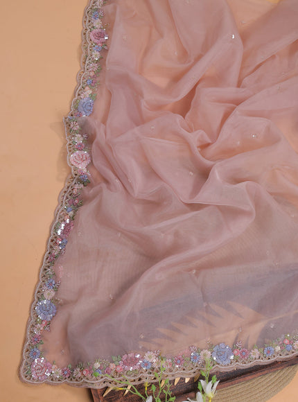Beige Organza With Sequin Embroidery Unstichted Suit