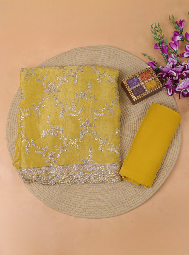 Yellow Tissue Organza Embroidery Unstitched Suit