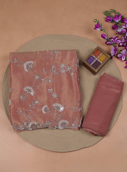 Peach Tissue Organza Embroidery Unstitched Suit
