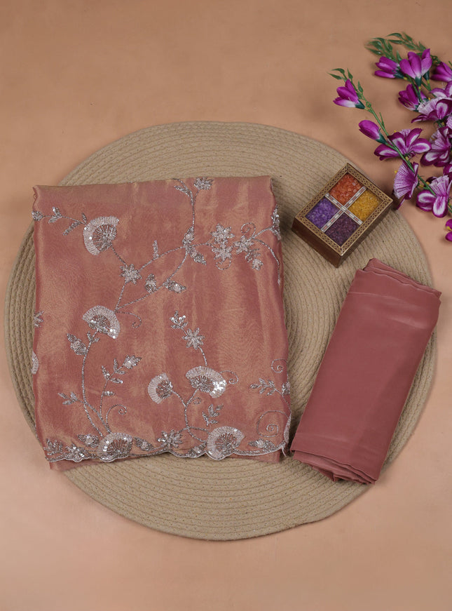 Peach Tissue Organza Embroidery Unstitched Suit