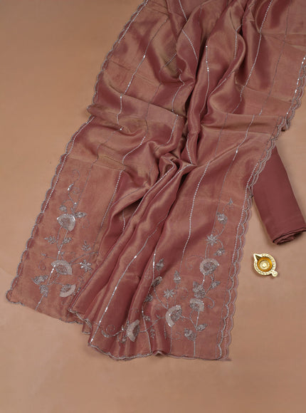 Peach Tissue Organza Embroidery Unstitched Suit
