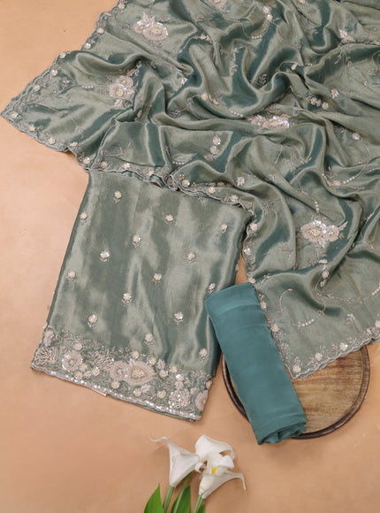Teal Shade Tissue Organza Embroidery Unstitched Suit