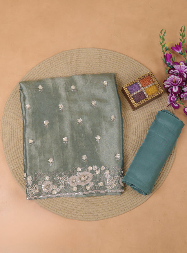 Teal Shade Tissue Organza Embroidery Unstitched Suit