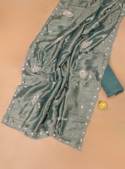 Teal Shade Tissue Organza Embroidery Unstitched Suit