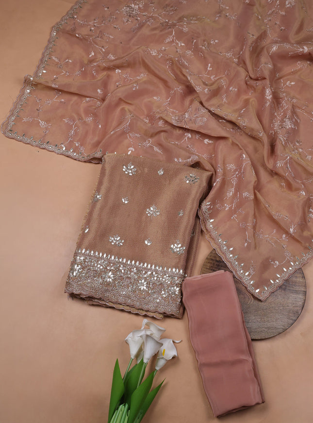 Mild peach Tissue Organza Embroidery Unstitched Suit