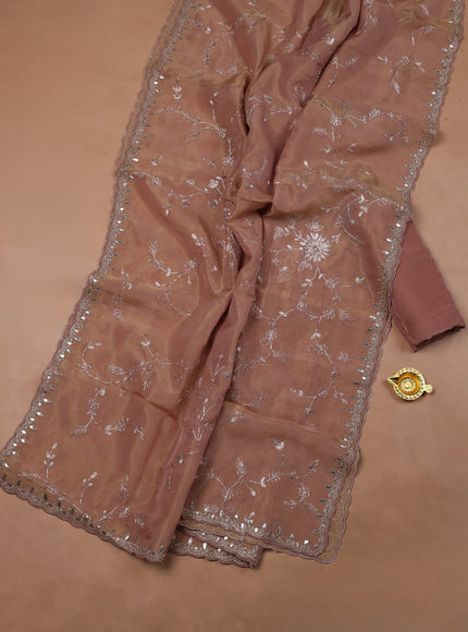Mild peach Tissue Organza Embroidery Unstitched Suit
