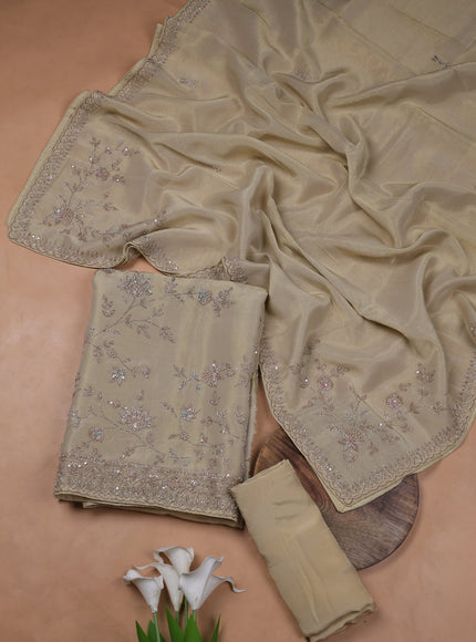 Cream Tissue Organza Embroidery Unstitched Suit