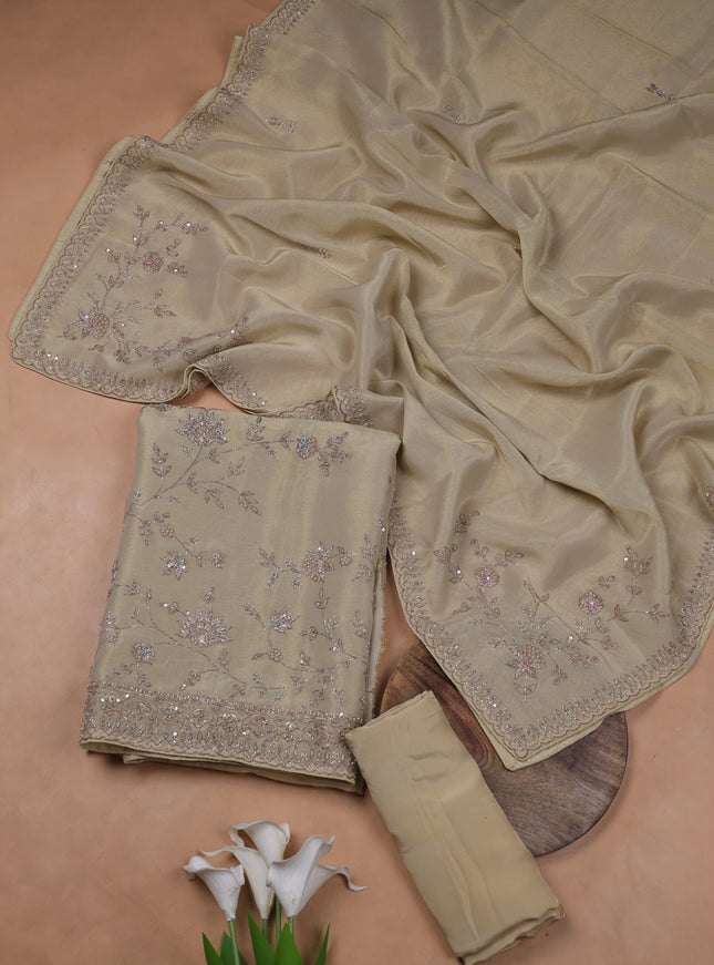 Cream Tissue Organza Embroidery Unstitched Suit