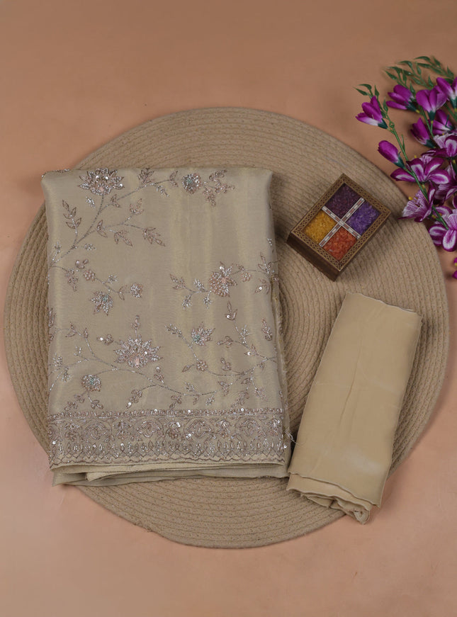 Cream Tissue Organza Embroidery Unstitched Suit