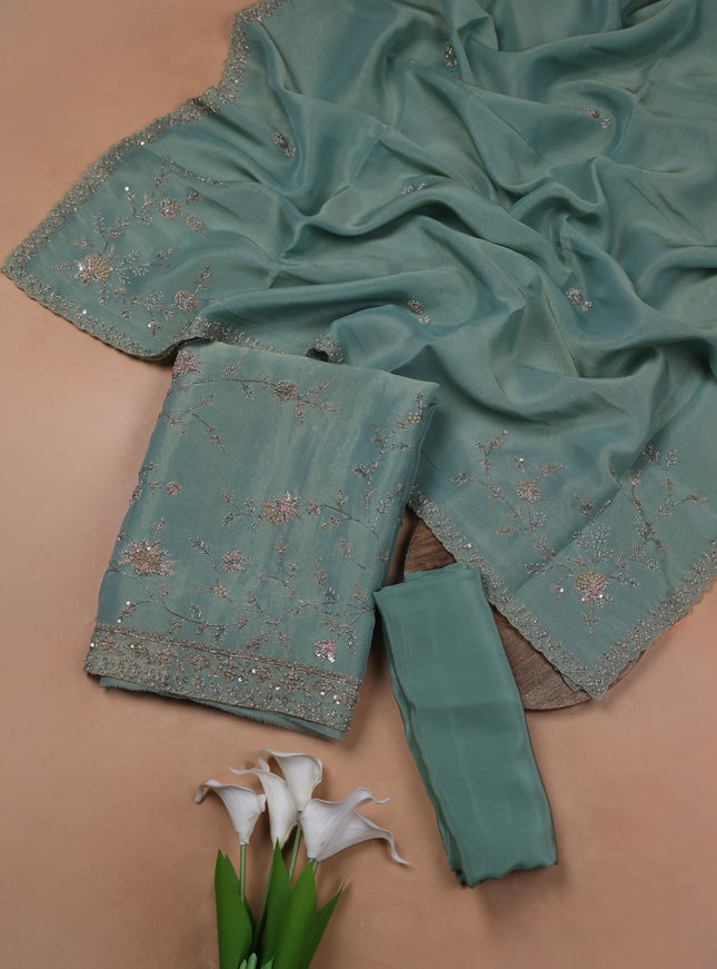Teal Tissue Organza Embroidery Unstitched Suit