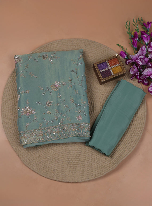 Teal Tissue Organza Embroidery Unstitched Suit