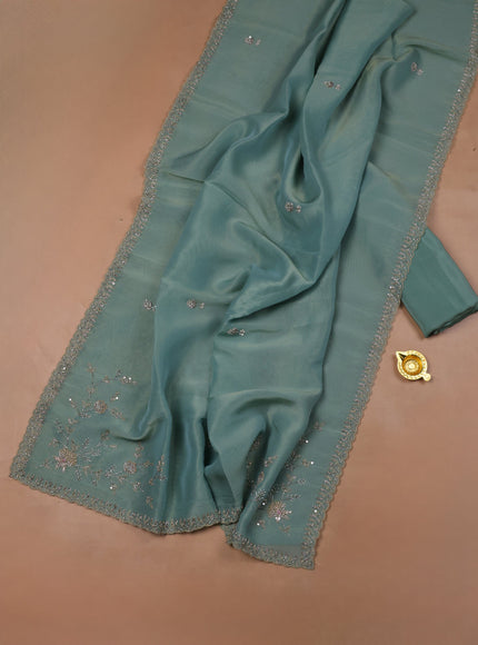 Teal Tissue Organza Embroidery Unstitched Suit
