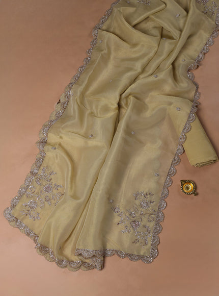 Pale yellow Tissue Organza Embroidery Unstitched Suit