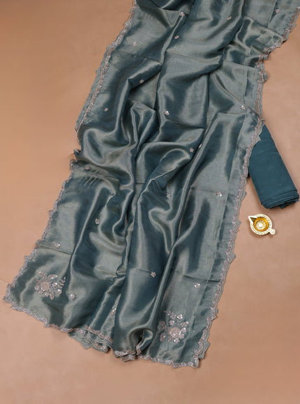 Teal Blue Tissue Organza Embroidery Unstitched Suit