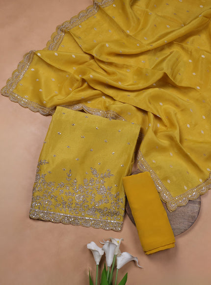 Yellow Tissue Organza Embroidery Unstitched Suit