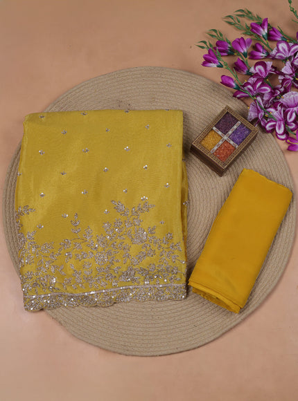 Yellow Tissue Organza Embroidery Unstitched Suit