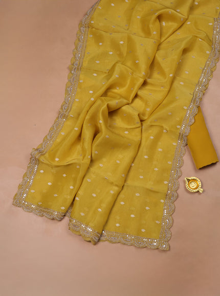 Yellow Tissue Organza Embroidery Unstitched Suit